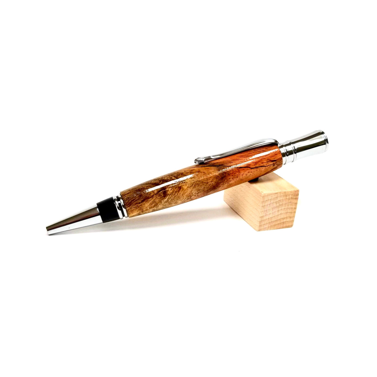 Rare Flame Box Elder hand turned pen with gold metal finish.